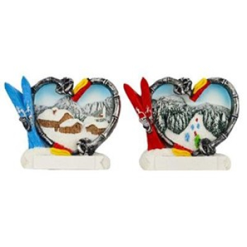 Magnet Winter Herz m. Ski 2fach